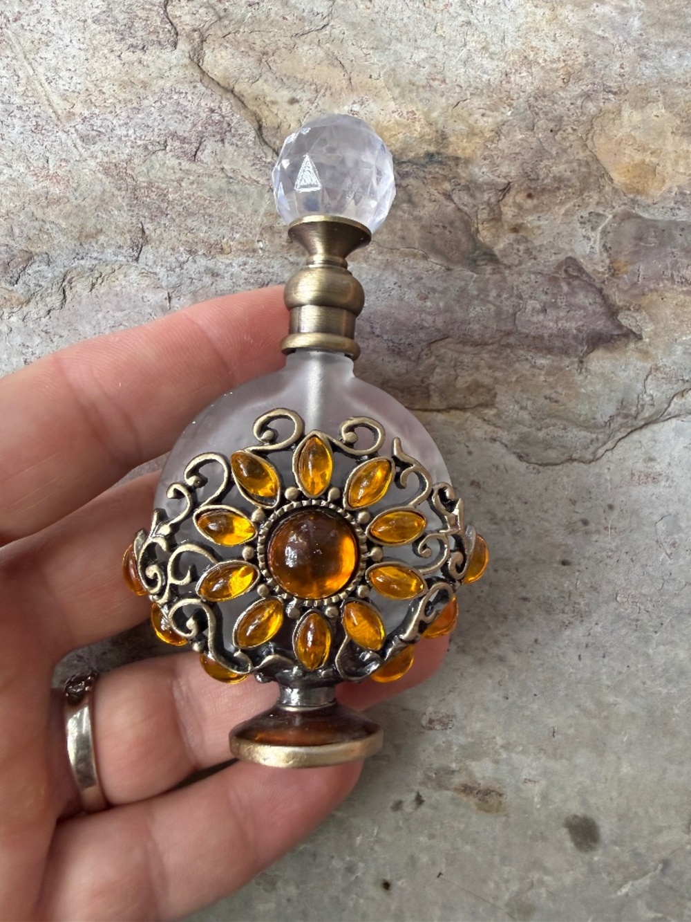 Vintage Alice Aliya Footed Perfume Bottle Crystal Ball Screw Applicator.